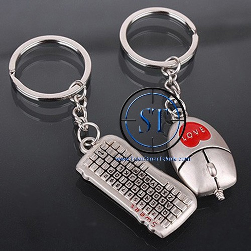 Gantungan Kunci Sepasang Mouse Keyboard Keychain Set BAhan Stainless Steel Unik Romantis Kado Hobi Souvenir