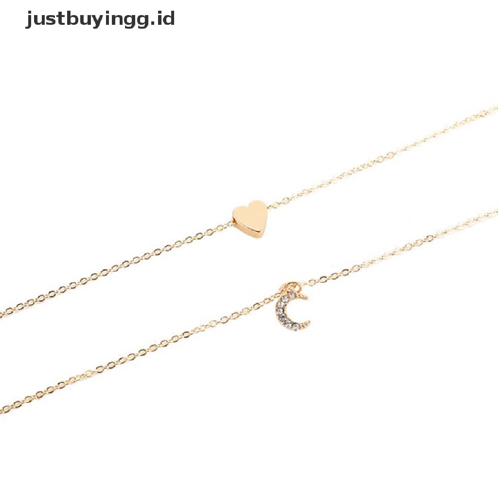 Kalung Choker Multilayer Dengan Liontin Bulan Dan Hati Untuk Wanita