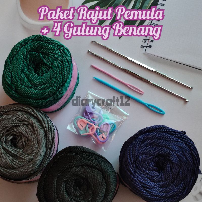 Paket Rajut Pemula (Alat2 dan Benang Polyester)