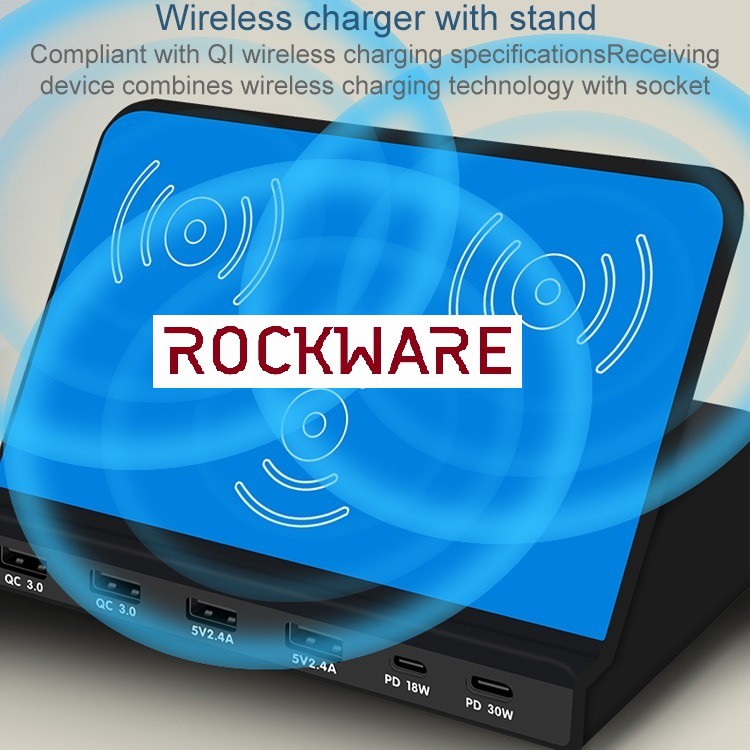 ROCKWARE 819 - 4 USB and 2 PD Port with Qi Wireless Charging - 120W - Charger Multiport Up To 9