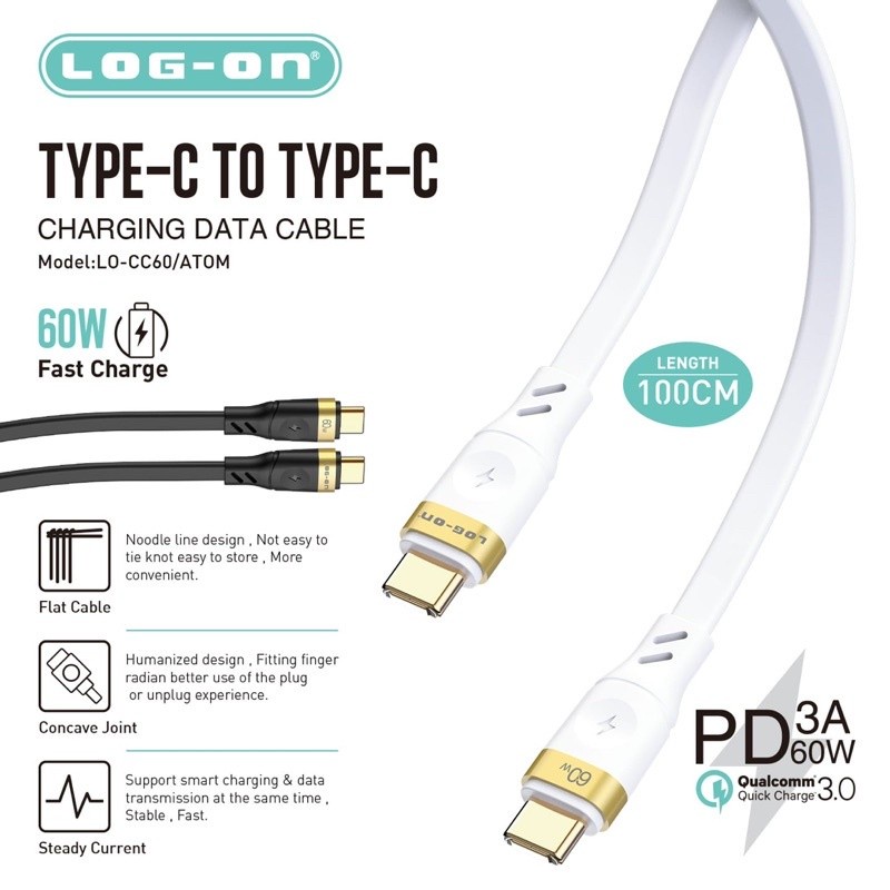 Log On Kabel Data Charger Type-C To Lightning Ios Lo-PD8 LO-CC60 Fast Charging