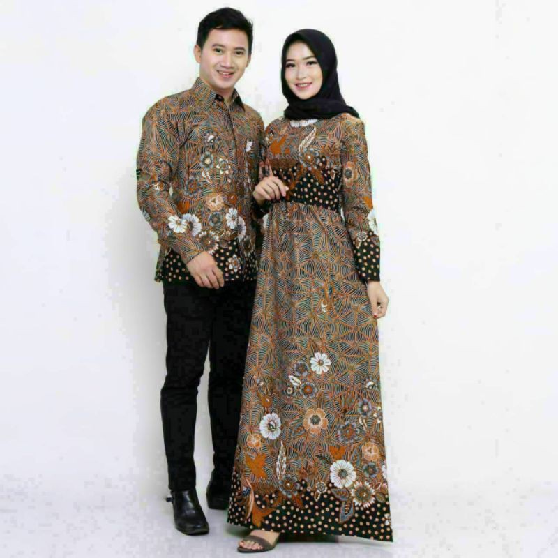 Toko Grosir Couple Gamis Sogan Motif Bunga Coklat All Size Fit Xl Ld 100 Cm. Busui Resleting Depan Hem Pendek EZpk1qt3jdRO7