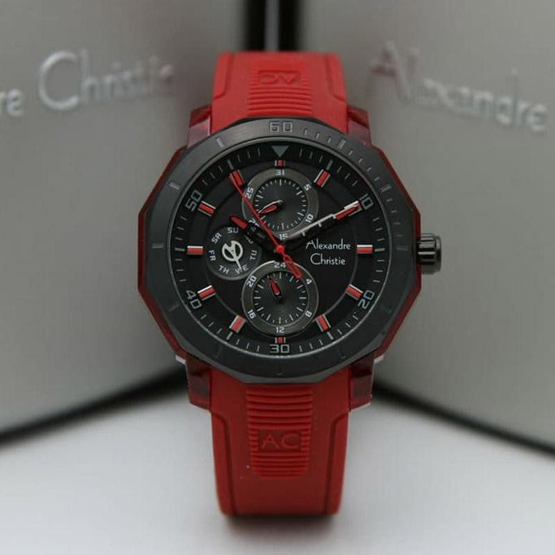 Jam tangan Pria Keren  Jam Tangan Maron Merek Alexandre Christie AC 6553 MD Red ORIGINAL