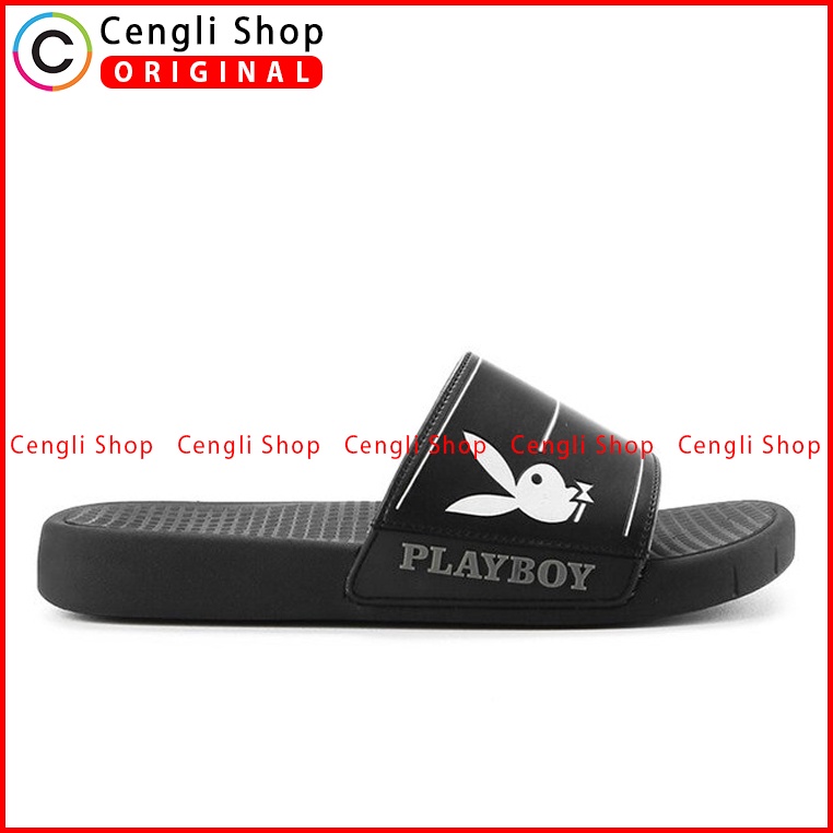 SANDAL SLIDE PLAYBOY PRIA ORIGINAL CASUAL BRANDED ASLI HITAM PL15