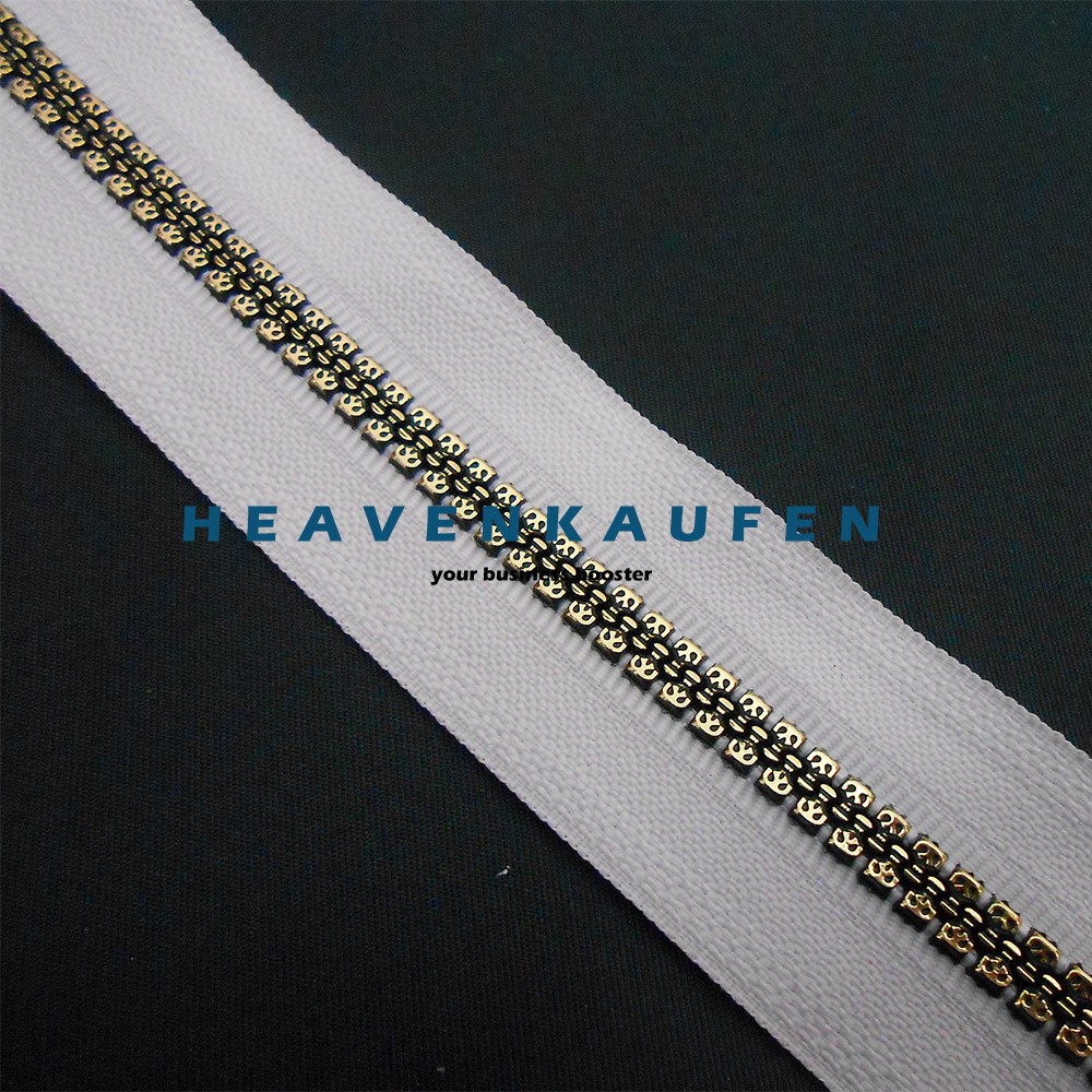 Resleting Zipper 80 cm Putih - Gold Muda (Emas Muda) Vislon Variasi Kode A Untuk Busana Gamis Abaya