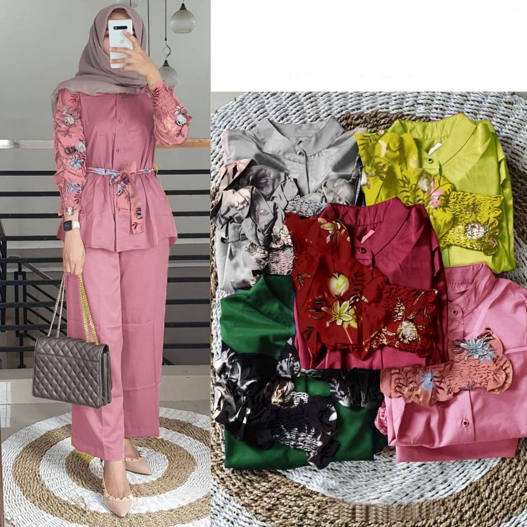 2 UKURAN L XL PAKAIAN WANITA ONE SET OUTFIT CURLA / STELAN CURLA FLOWEN HGO-Flowen Dusty XL