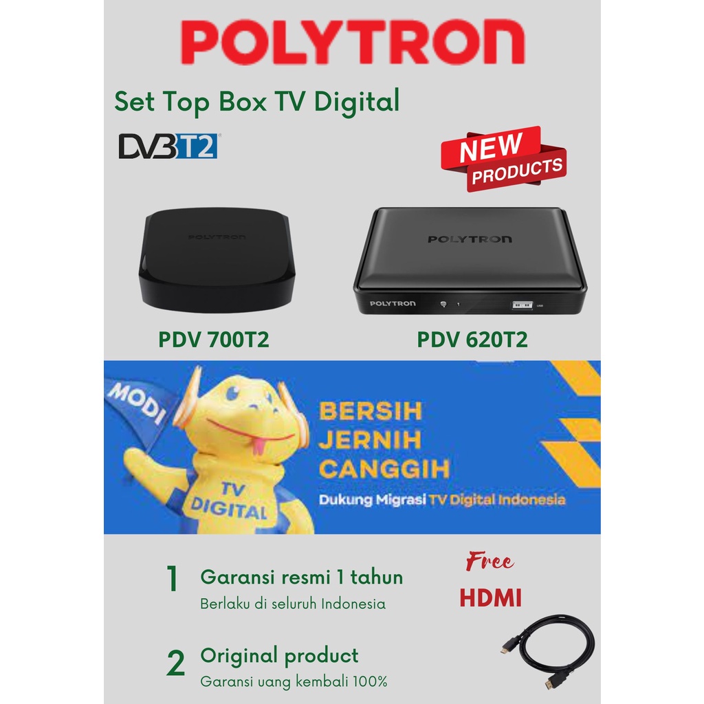 set top box STB / SET TOP BOX TV DIGITAL DVB T2 POLYTRON PDV 700T2 - PDV 620T2 GARANSI RESMI 1 TAHUN