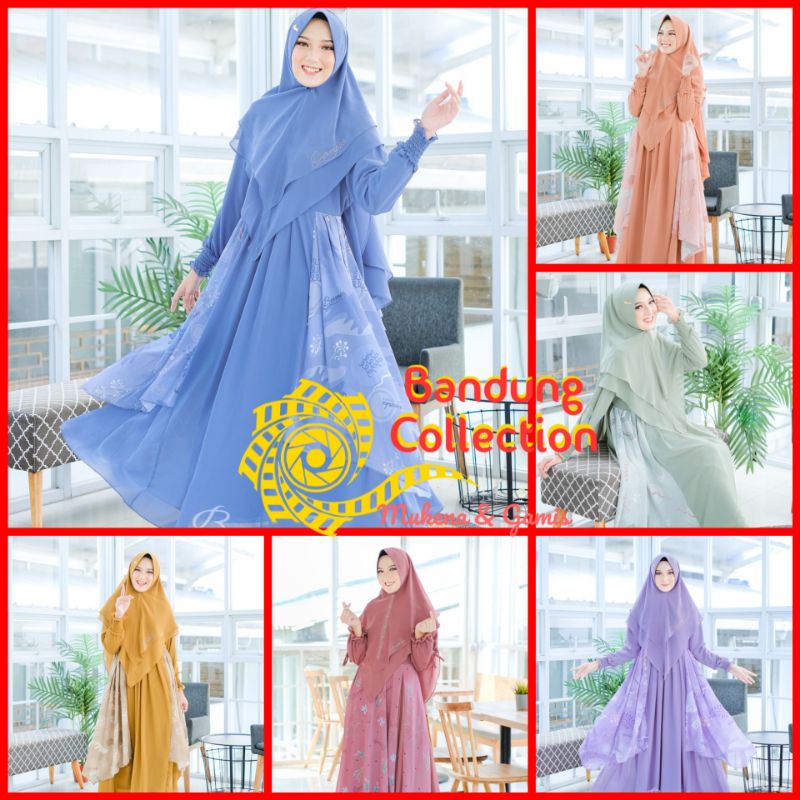 Gamis Premium Berkualitas Set Khimar 2 Layar Original Full Ceruty Babydoll Variasi Renda Import Pasm