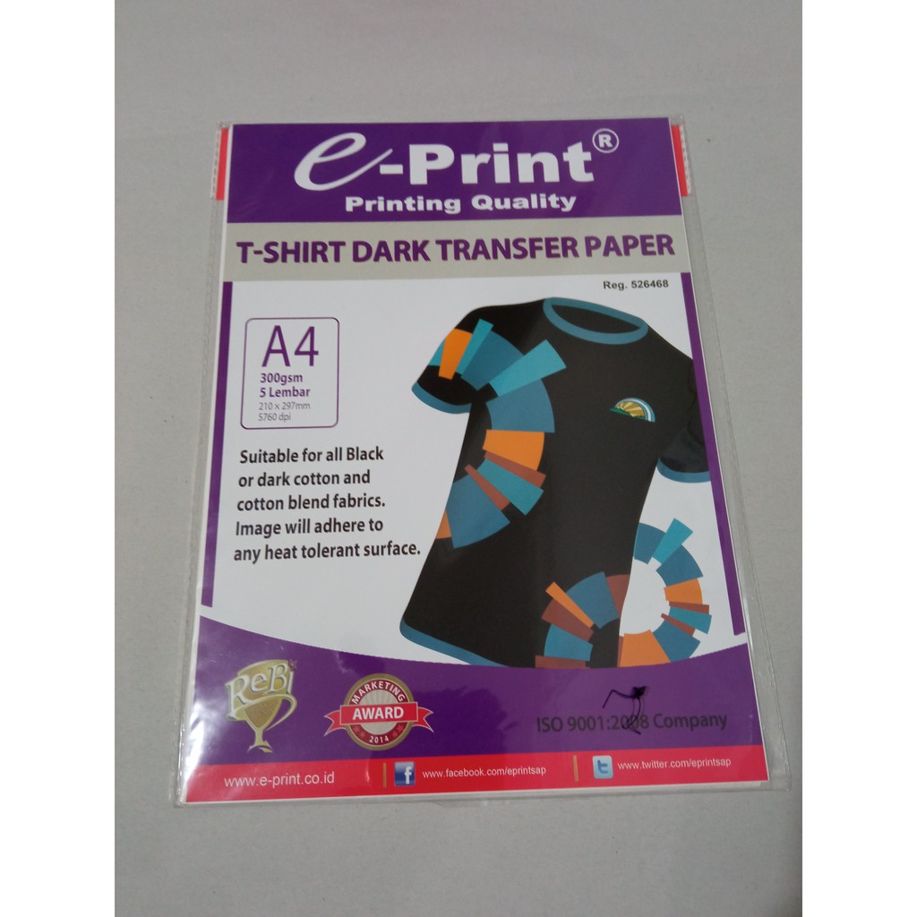 

E--print T-Shirt Dark Transfer Paper A4 300gsm 5 lembar
