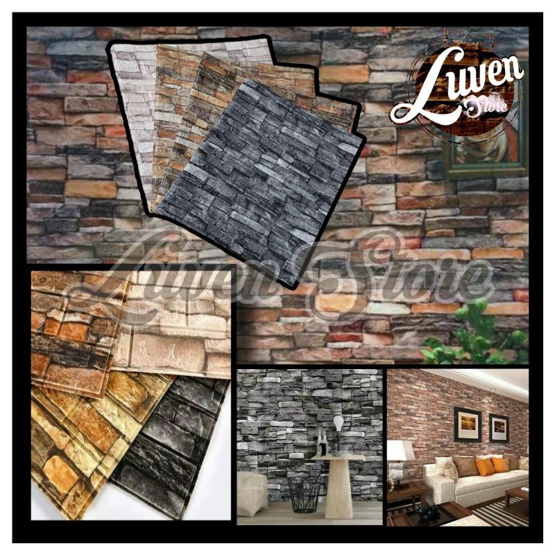 Wallpaper 3D Foam Brick Emboss Wall Sticker 3D Dinding Wallpaper 3D Foam Brick Emboss Wall Sticker 3D Dinding