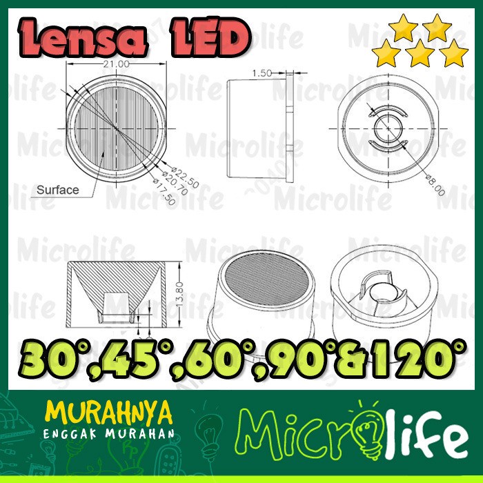 LED Lensa Waterproof Housing Polos 30 45 60 90 120 Derajat