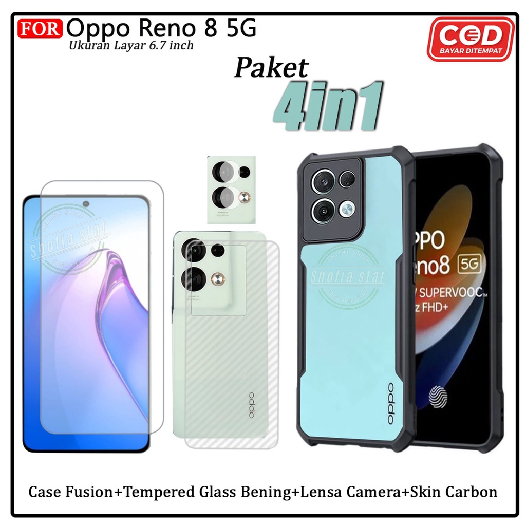 Paket 4in1 Case Reno 8 5g Reno 8t Reno 8 4g Reno 8 Pro Softcase Shockproof Transparan Camera Protect Casing