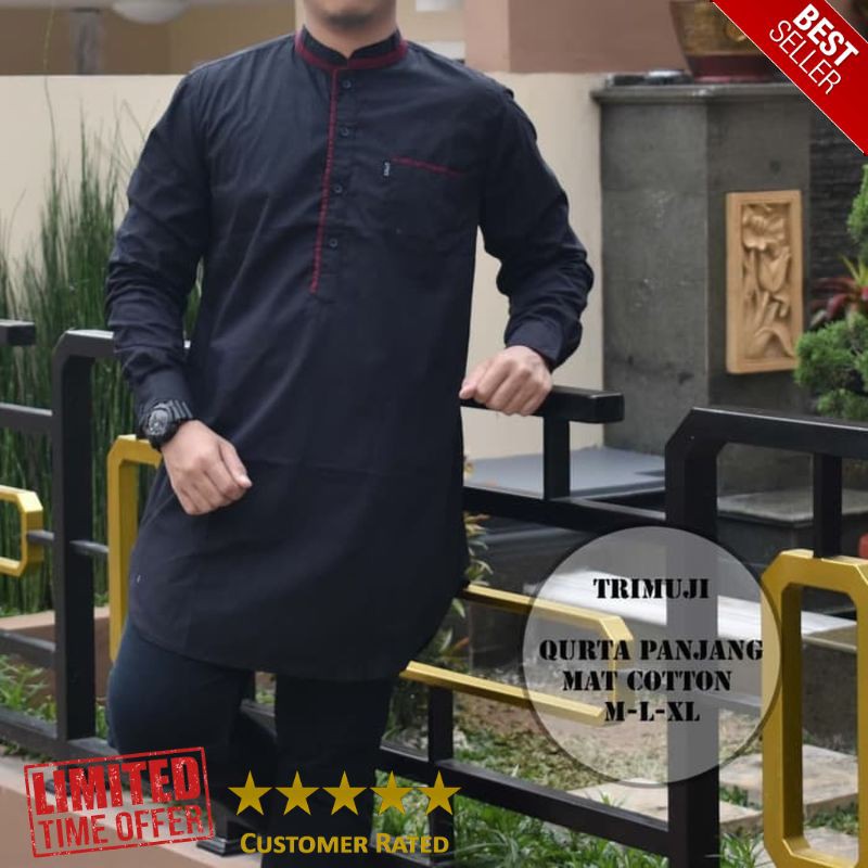 TERLARIS BAJU GAMIS PAKISTAN PRIA / KEMEJA KURTA - Hitam M Big Size Jumbo