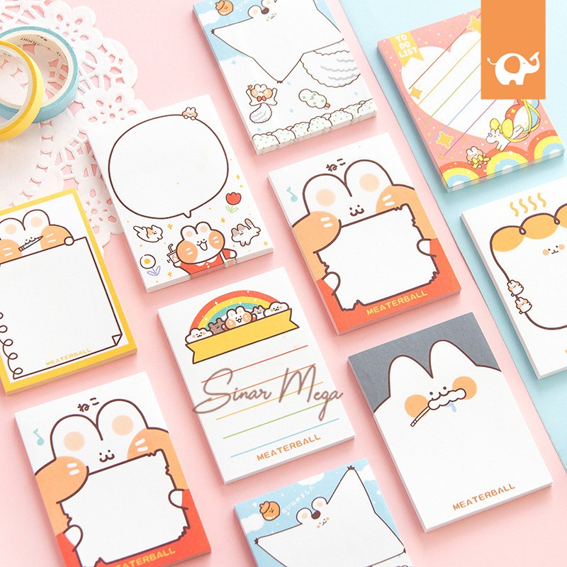 Meaterball Rabbit Sticky Notes / Memo Tempel Lucu Unik Murah Kertas Kecil