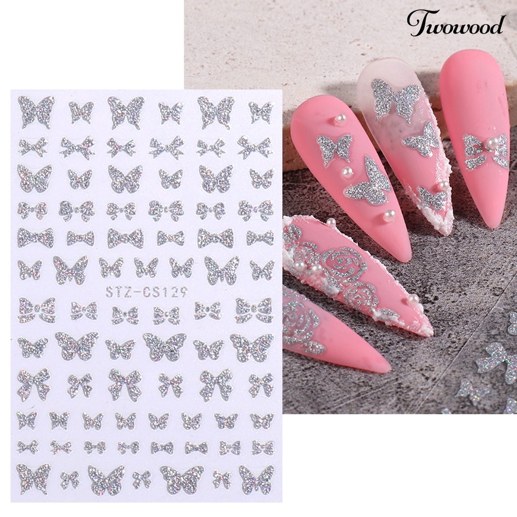 Twowood 5pcs / Set Stiker Kuku 3D Motif Starburst / Love / Beruang Aksen Glitter Untuk Nail Art / Manicure DIY