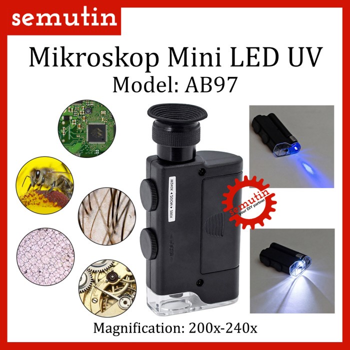 

Mikroskop Saku Mini LED UV AB97 / Microscope Portable Lampu Tekstil