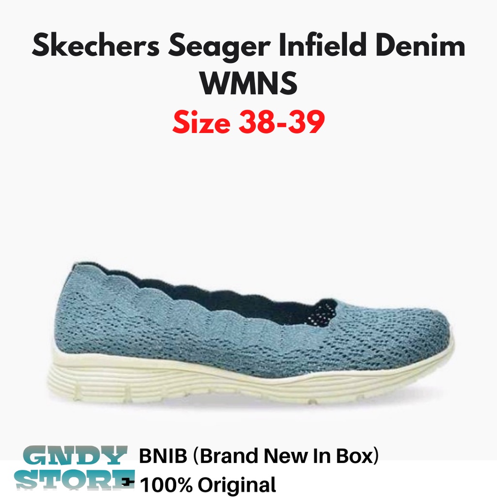 Sepatu Sneaker Slip On Wanita Skechers Seager Infield Denim 49620/DEN Women Original Resmi BNIB 100%