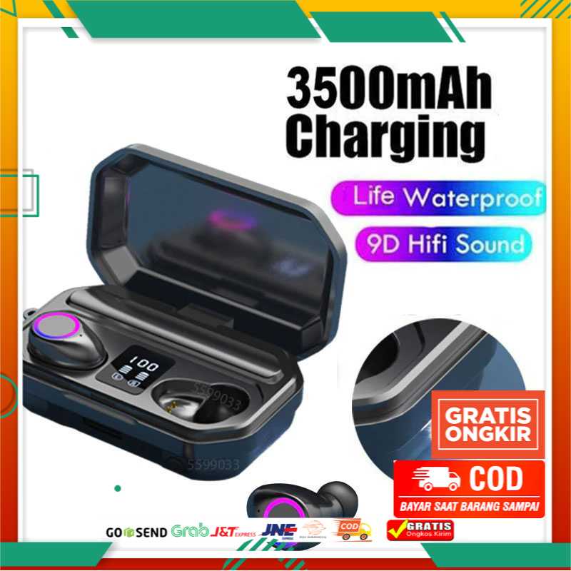 QJ Earphone TWS Bluetooth 5.0 + Charging Case Flashlight 3500mAh - M12