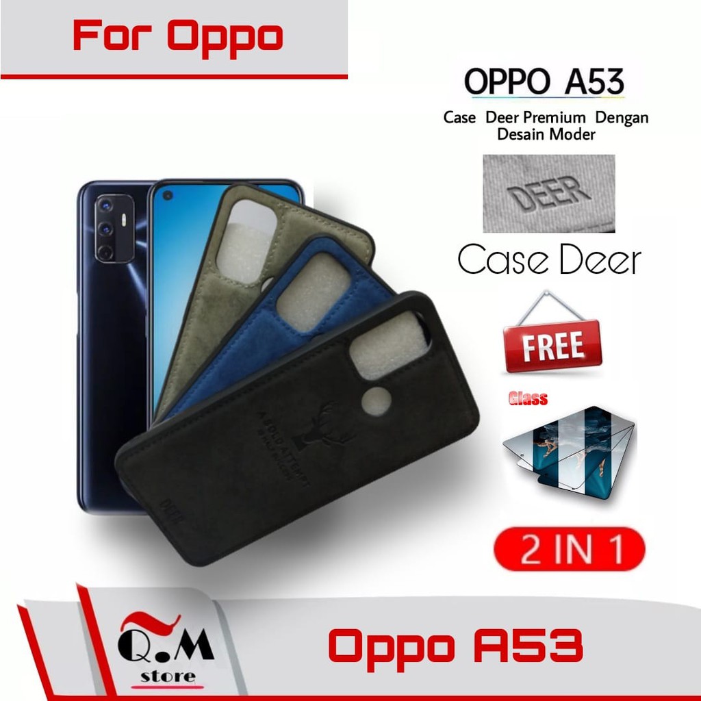 Case Deer Oppo A53 Softcase High Quality Premium TPU BONUS Tempered Glass Layar OPPO A53