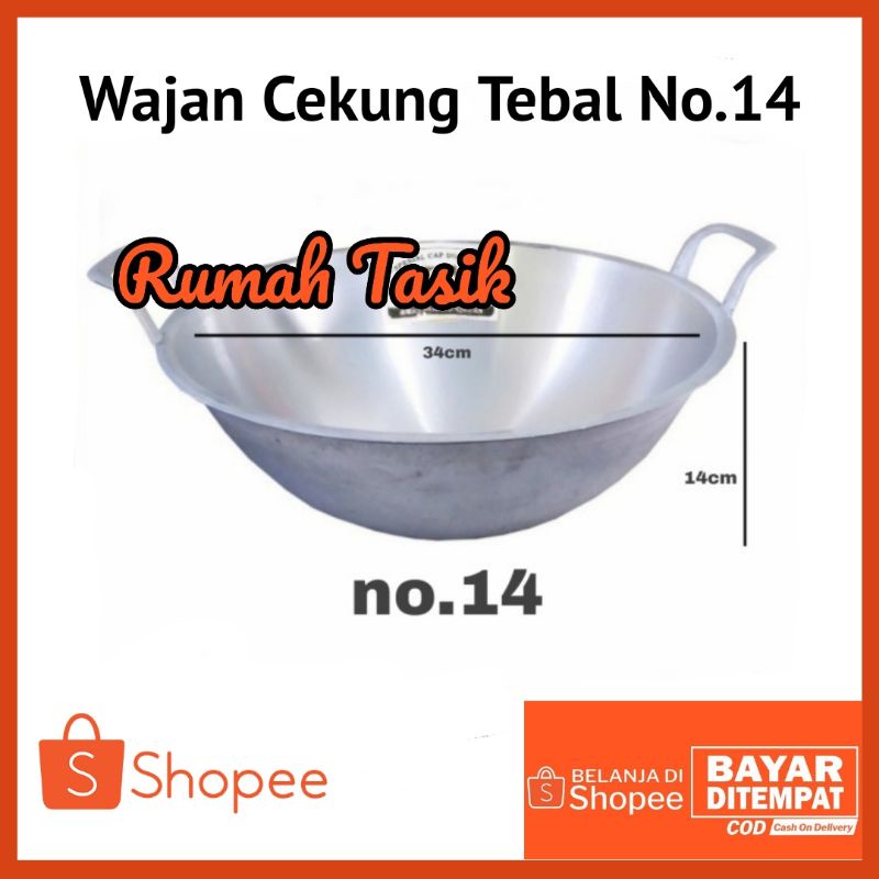 Wajan Penggorengan Cekung Tebal / Wok Pan Cekung No.14 Diameter 34cm