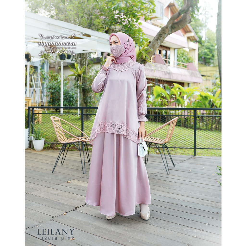 AYYANAMEENA LEILANY SET TUNIK, ROK, MASKER DAN KERUDUNG WARNA FUSCHIA PINK