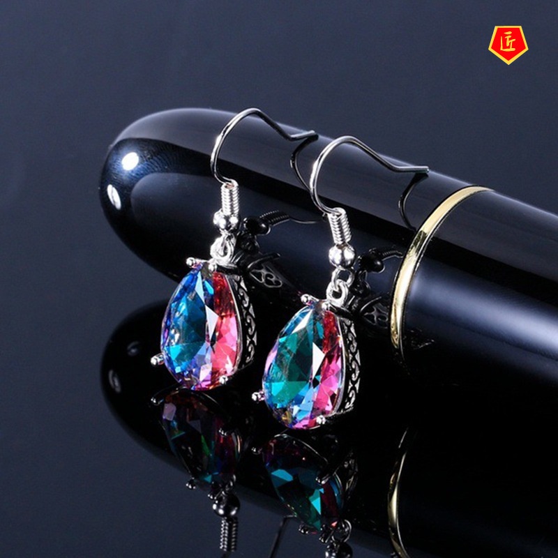 [Ready Stock]Fashion Colorful Gem Earrings 925 Silver