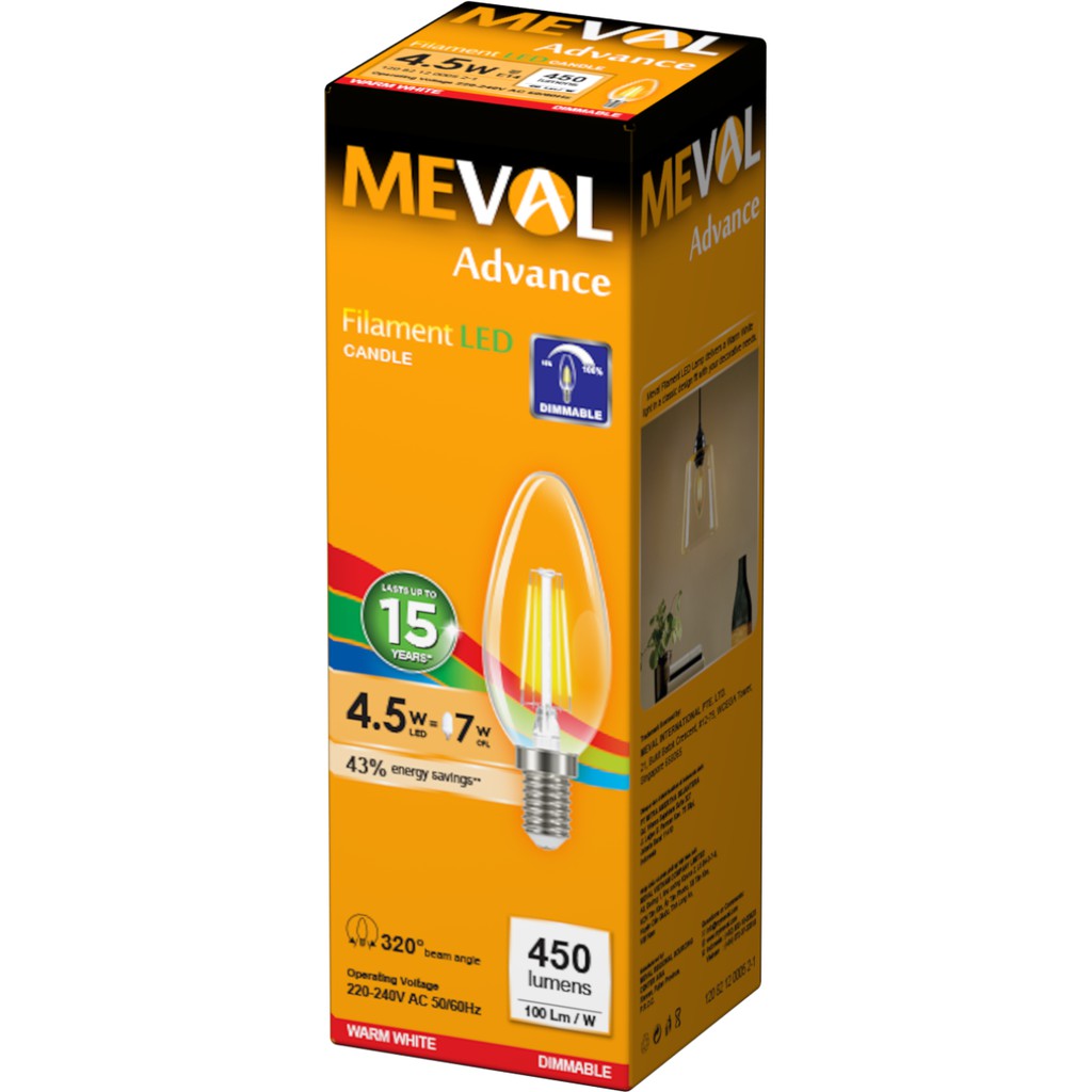 LED Filament Vintage B35 4.5W - Dimmable - Kuning MEVAL