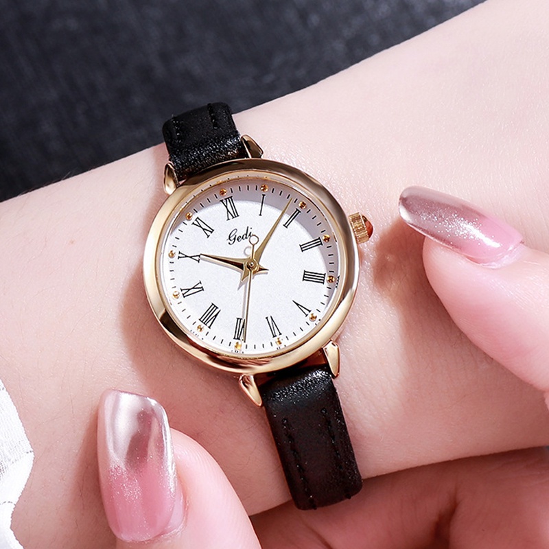 SANGCAKRA COD - Jam Tangan Analog Wanita Kulit Kecil Quartz Casual Gaya Retro Wanita Bulat Watch Korean Romawi Vintage - JW51