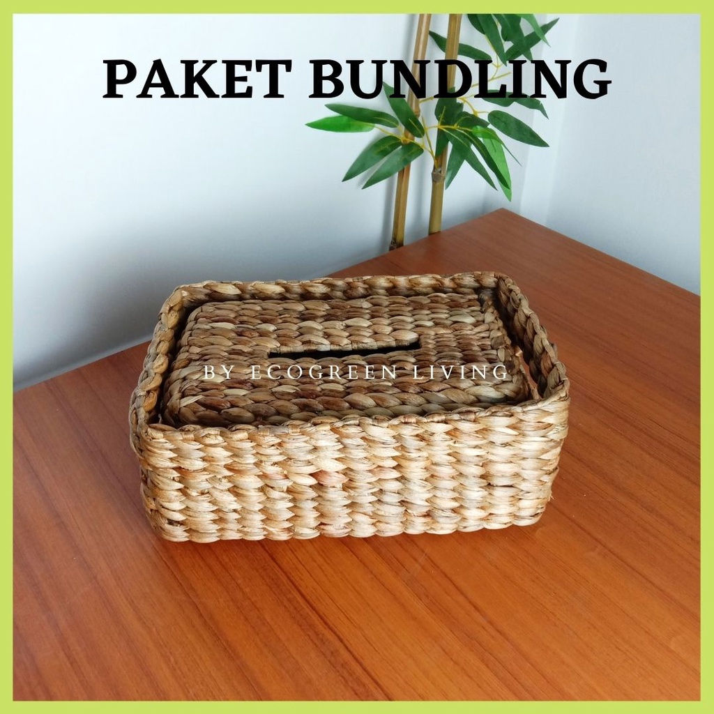 PAKET BUNDLING KERANJANG ANYAMAN ENCENG GONDOK DAN TEMPAT TISU / BUY 1 GET 2 ITEM