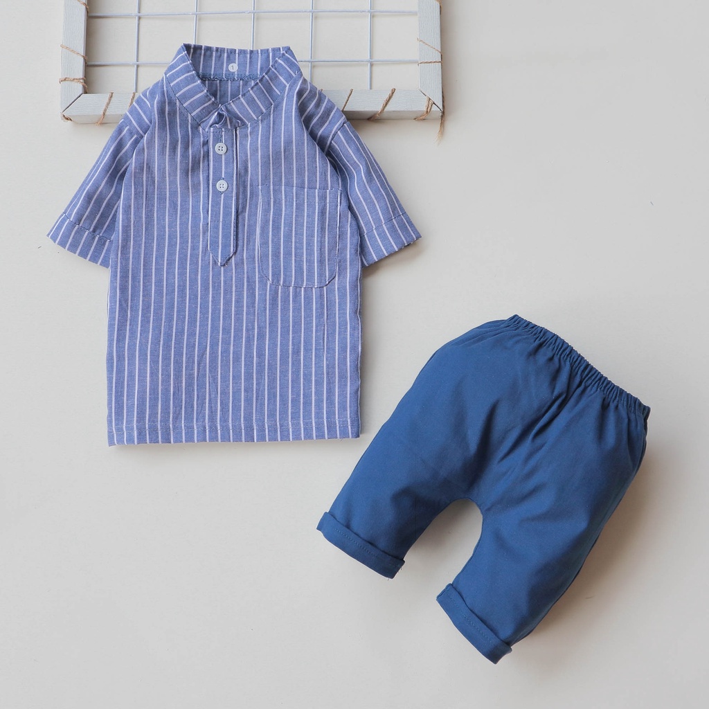 Setelan Baju bayi dan anak cowo/laki-laki usia 0 Bulan - 2 tahun Motif  Kemeja Salur Panjang