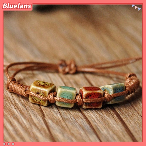 Bluelans Bohemia Unique Natural Ceramics Adjustable Braided Rope Bracelet Bangle