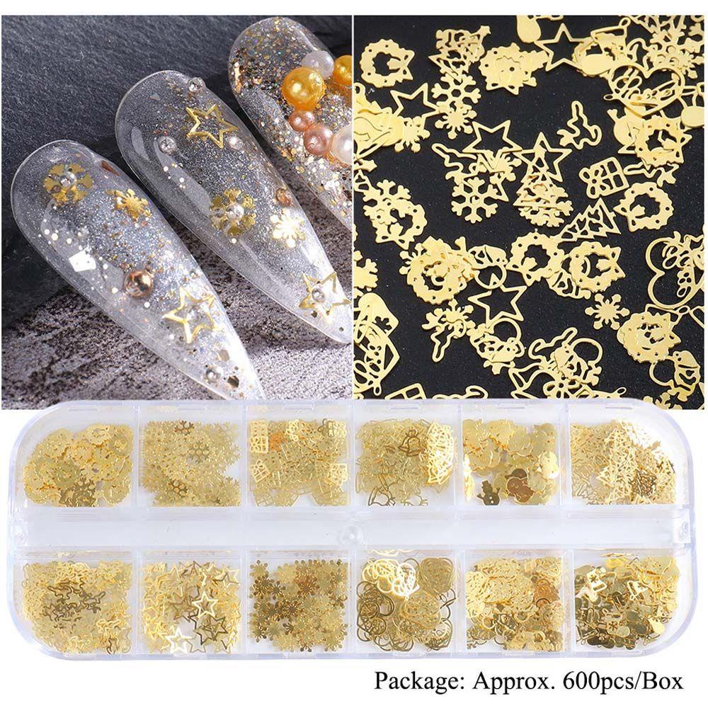 AUGUSTINA Agustina Kuku Glitter Payet Kaus Kaki Logam Santa Snowflake Pohon Natal Snowman 3D Nail Art Dekorasi