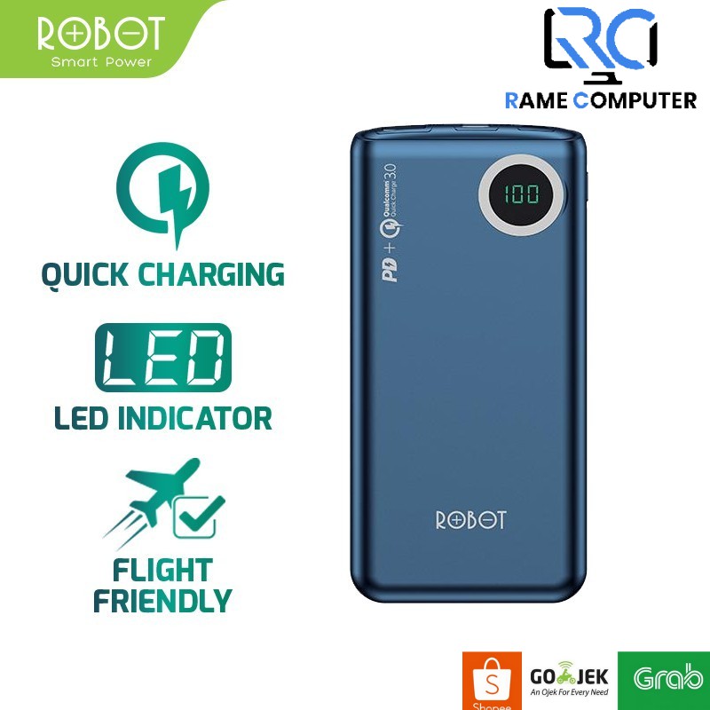 Powerbank ROBOT 10000mAh RT100Q Led Dual Port USB Quick Charge Fast Original