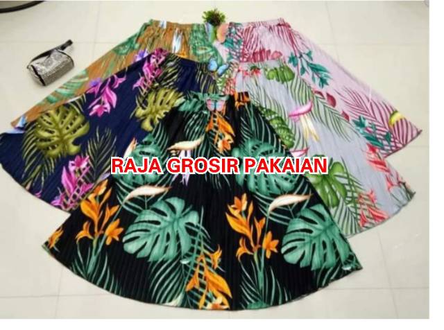 Rok Plisket Premium Motif Bunga Janda Bolong