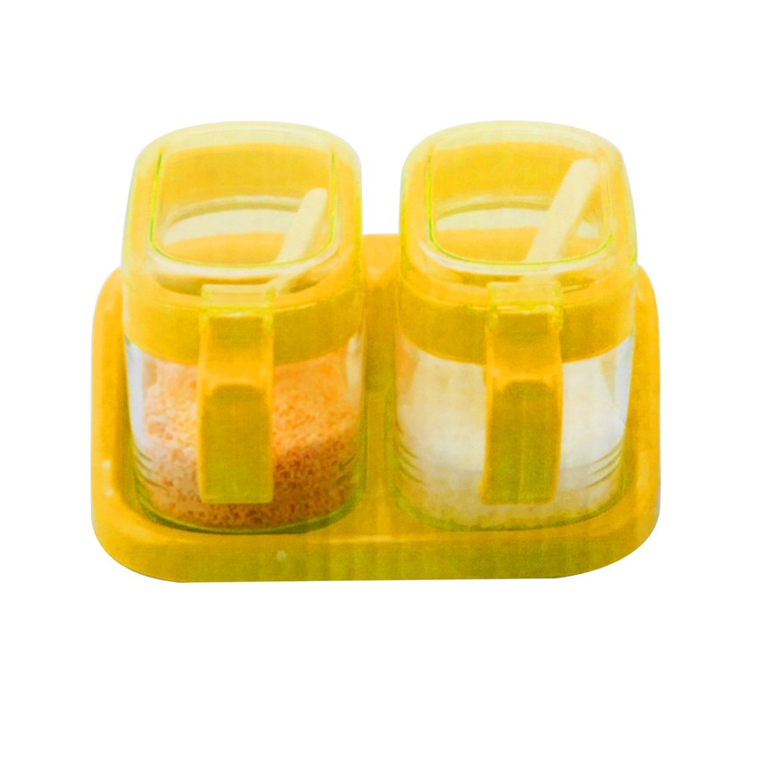 Home-Klik Tempat Bumbu Gelas Segi - Set 2 buah dan Rak - Orange - TG2202