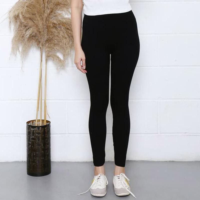 Legging dewasa polos hitam/bahan katun spandek melar/allsize m-xl-3