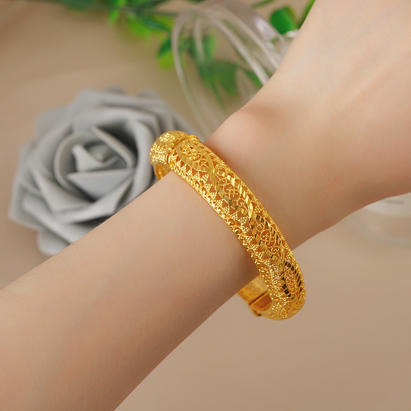 Gelang Emas Plated 24K Desain Naga Dan Phoenix Gaya China Untuk Wanita