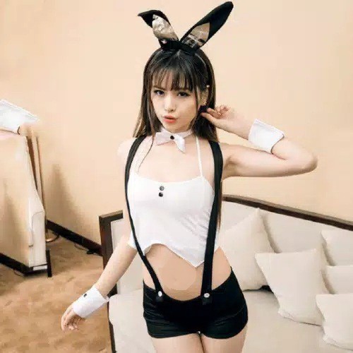 TBI Set Cosplay Costum Bunny Jumpsuit Sexy Black White Kostum Anime Baju Tidur Spy X Teddy Play Role Naughty Bunny