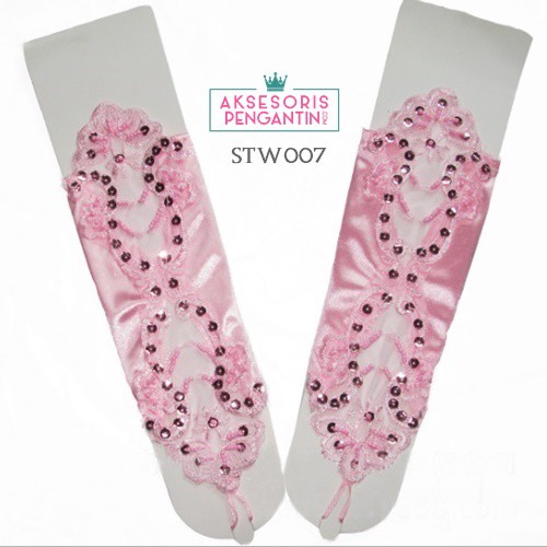 [PRODUK TERLARIS] WEDDING GLOVES SARUNG TANGAN AKSESORIS PENGANTIN PINK STW007