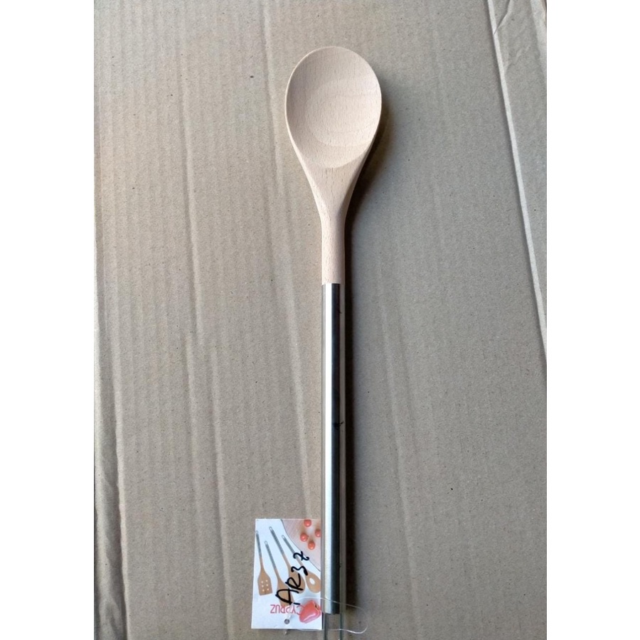 Spatula Cypruz AM-1034 Mixing Spoon 36 cm Sutil Kayu Gagang Stainless