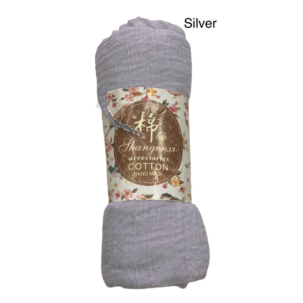 RI04-RI06 FUNSTORE HIJAB PASHMINA CRINKLE SHAWL COTTON WIDE JILBAB BAHAN KATUN PREMIUM IMPORT-Silver