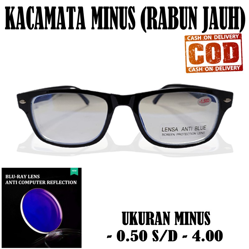 Kacamata Baca Minus (-) Lensa Blueray  -0.50 s/d  -4.00 Kaca mata Minus Reading Glasses Rabun Jauh