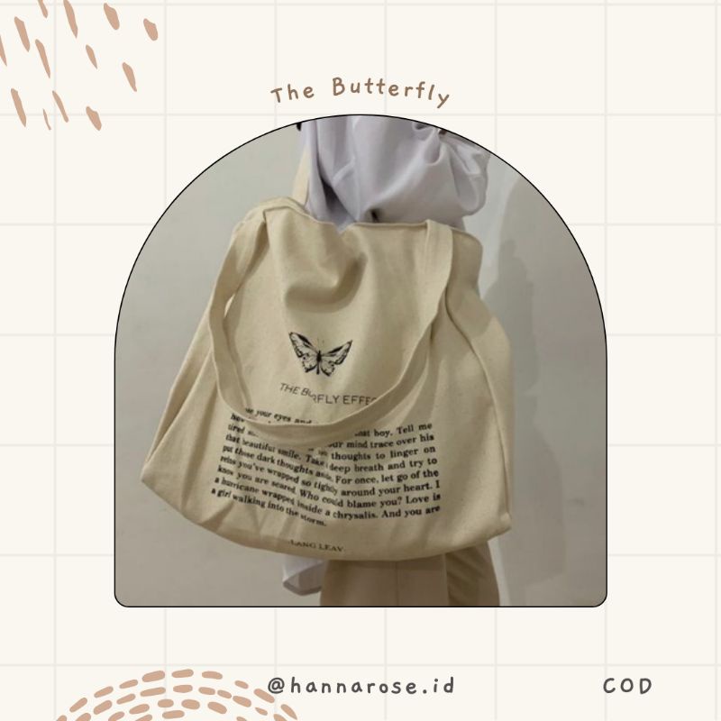 Tote bag Butterfly bahan tebal dan resleting (Tote bag Aesthetic/korea/vintage)