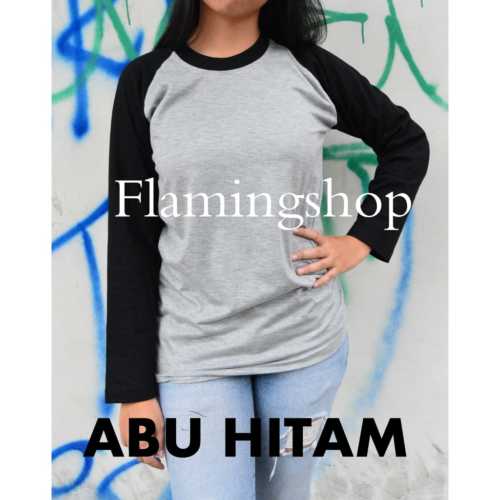 Raglan Lengan Panjang Abu Hitam/Baju Kaos Raglan Polos/Raglan polos/kaos distro/kaos lengan panjang