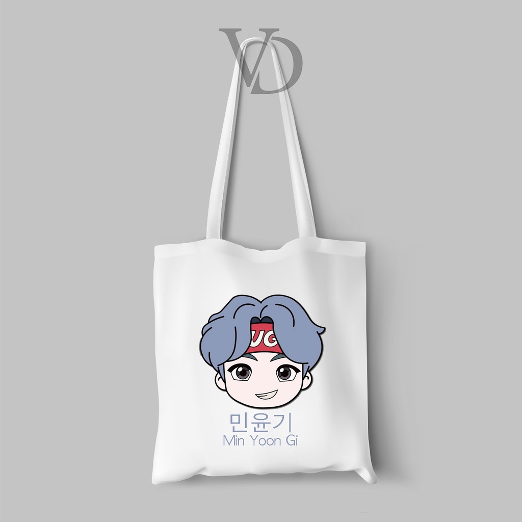 TOTE BAG BAHAN KANVAS MOTIF chibi korea kpop