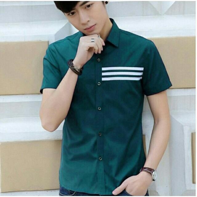 TOTOTAshop.Kemeja DONNY pria.M-L-XL slimfit,lengan pendek bahan cotton stretch,Real pict