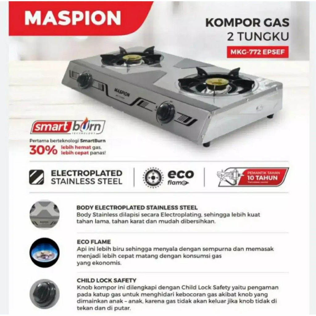 Maspion Kompor Stainless 2 Tungku MKG772EPSEF