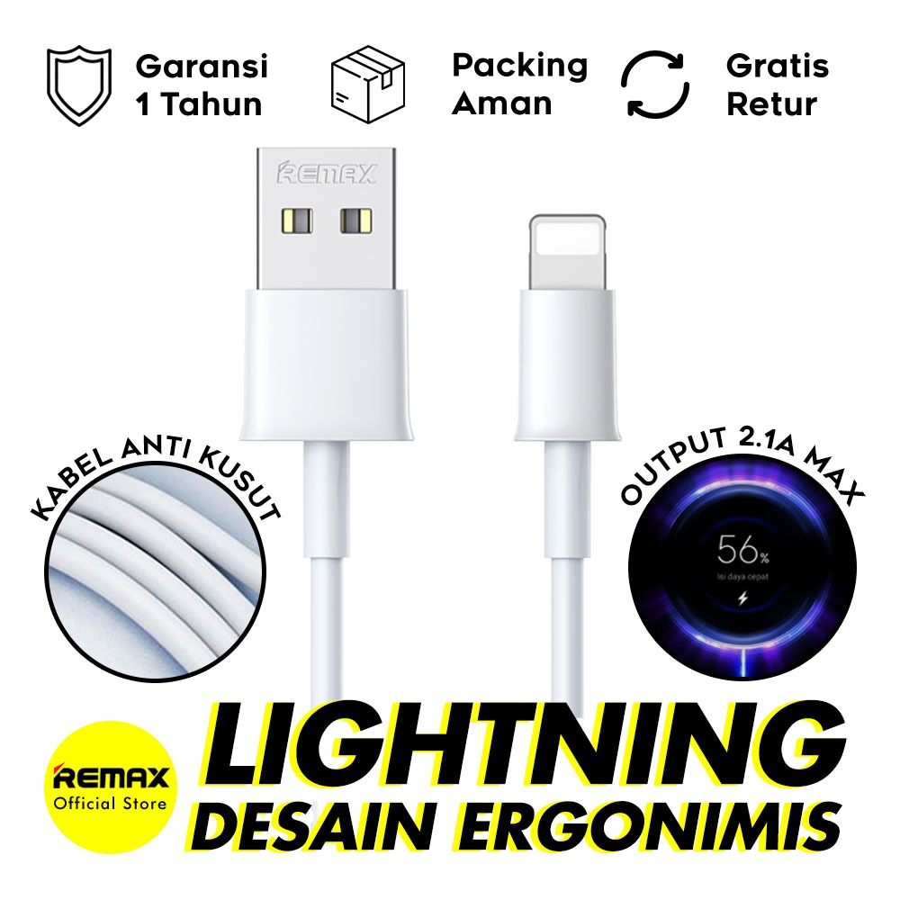 Kabel Data Lightning Remax RC-163I Pro 2.1A Fast Charging USB Cable
