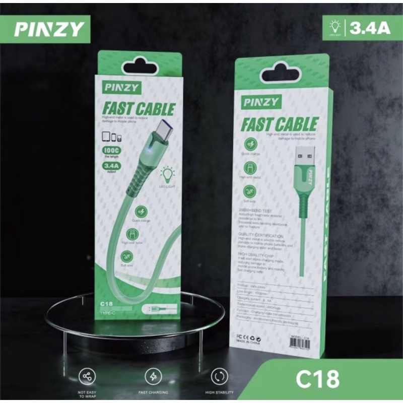Kabel Data - Kab Charger C18 - Kabel Charger PINZY C18 Type C Led Light Fast Charging