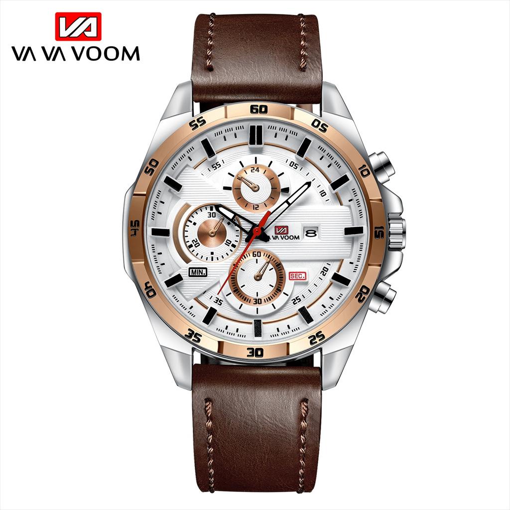 Jam Tangan Pria VAVA VOOM 216 VAVAVOOM Tahan Air Kulit Leather Anti Karat Premium Original